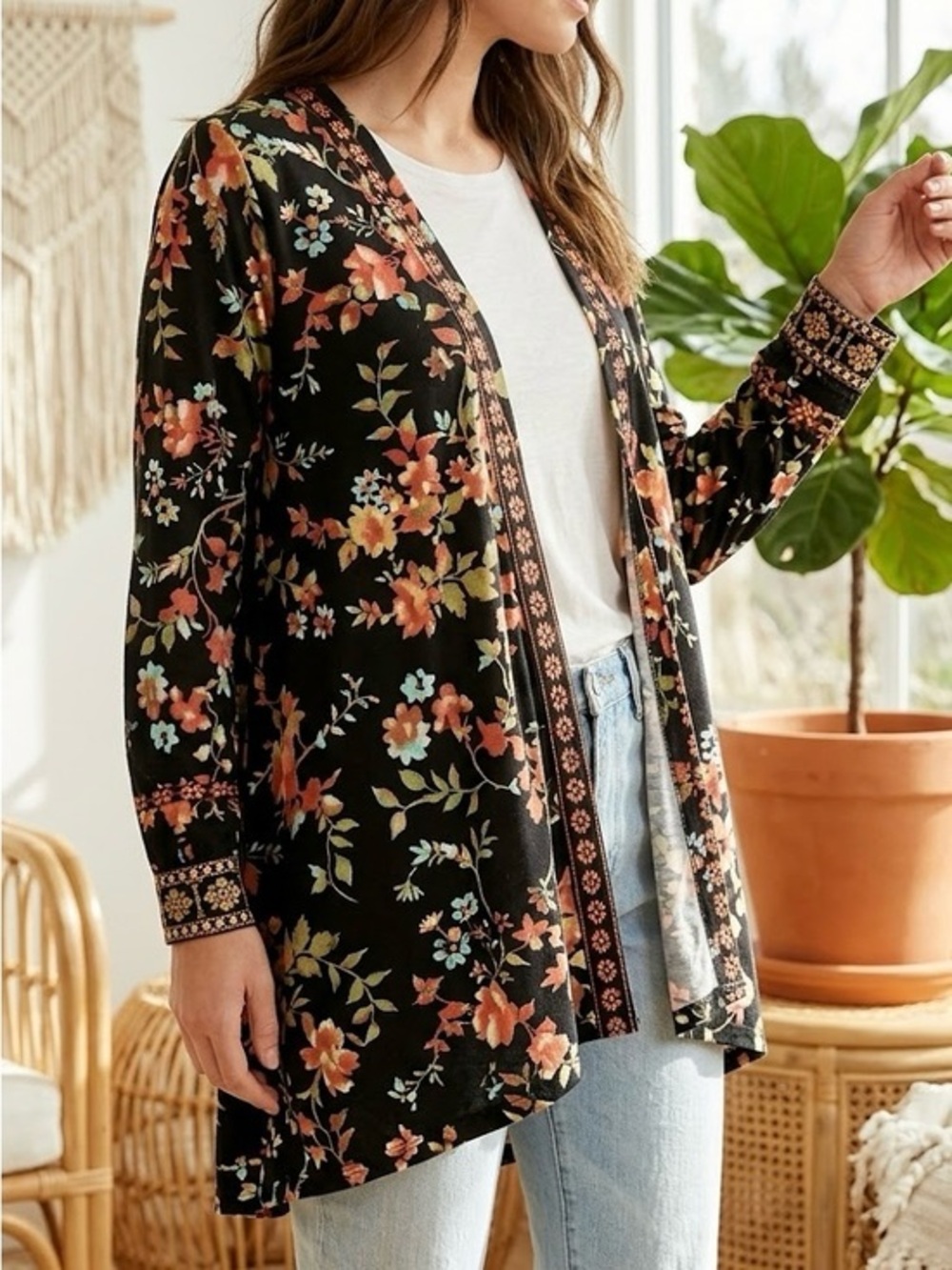 Ivy Jane black floral open front cardigan